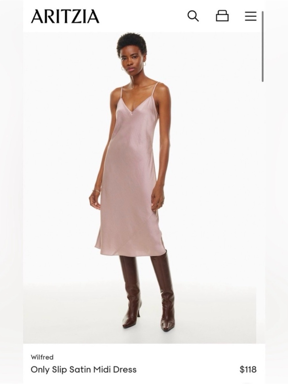 Aritzia Wilfred Only Slip Satin Midi Dress in Rose Pink